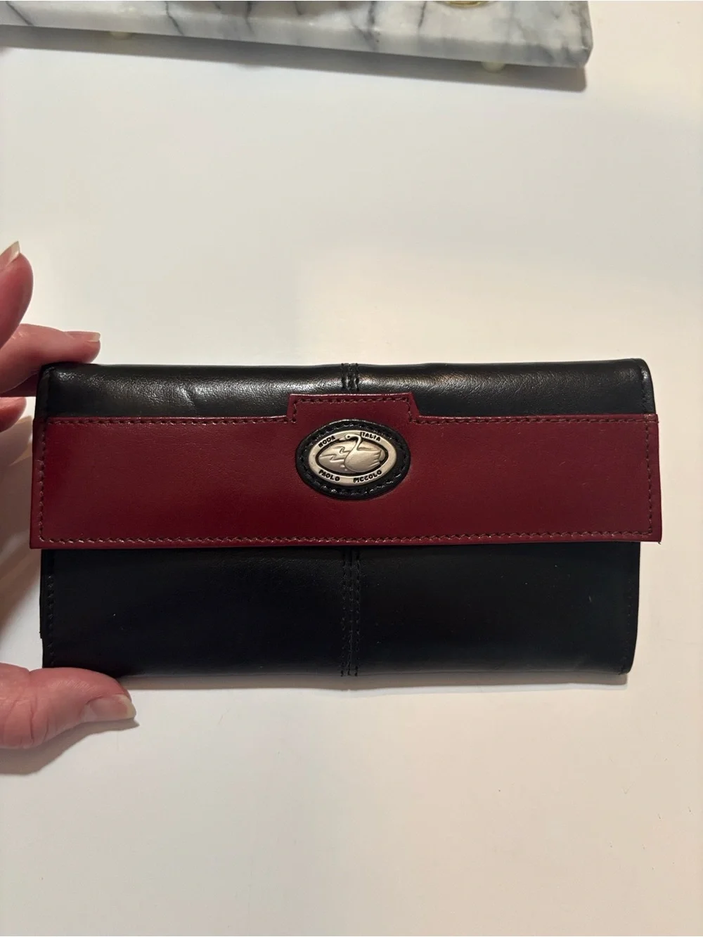 Mods Italia Paolo Piccolo Two-Tone Black and Burgundy Leather Wallet